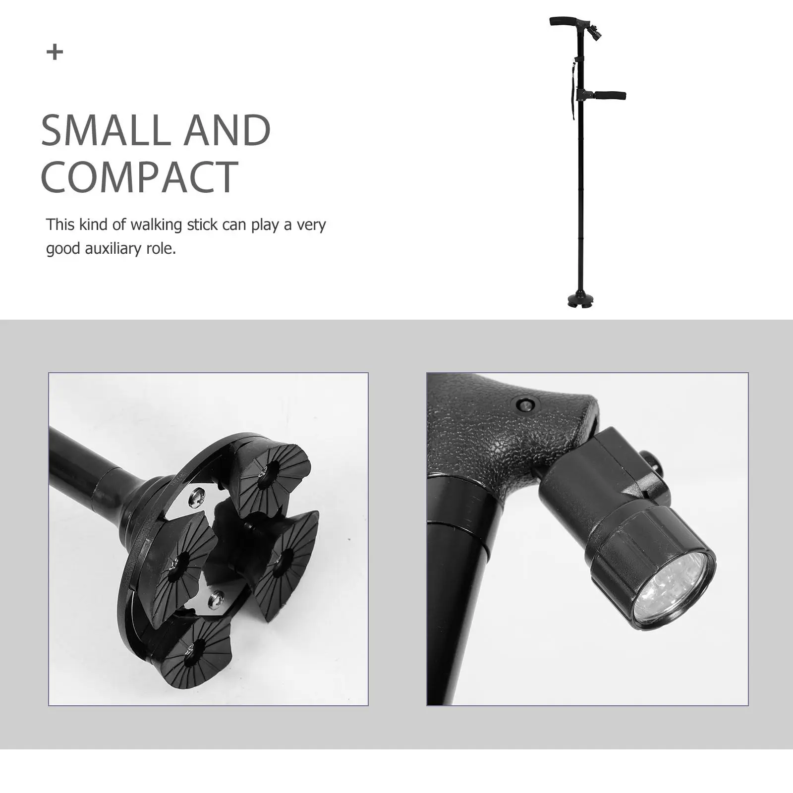 Ergonomic Folding Walking Cane with Bright LED Light Non-Skid Adjustable Support for Seniors Hiking Walking Trekking