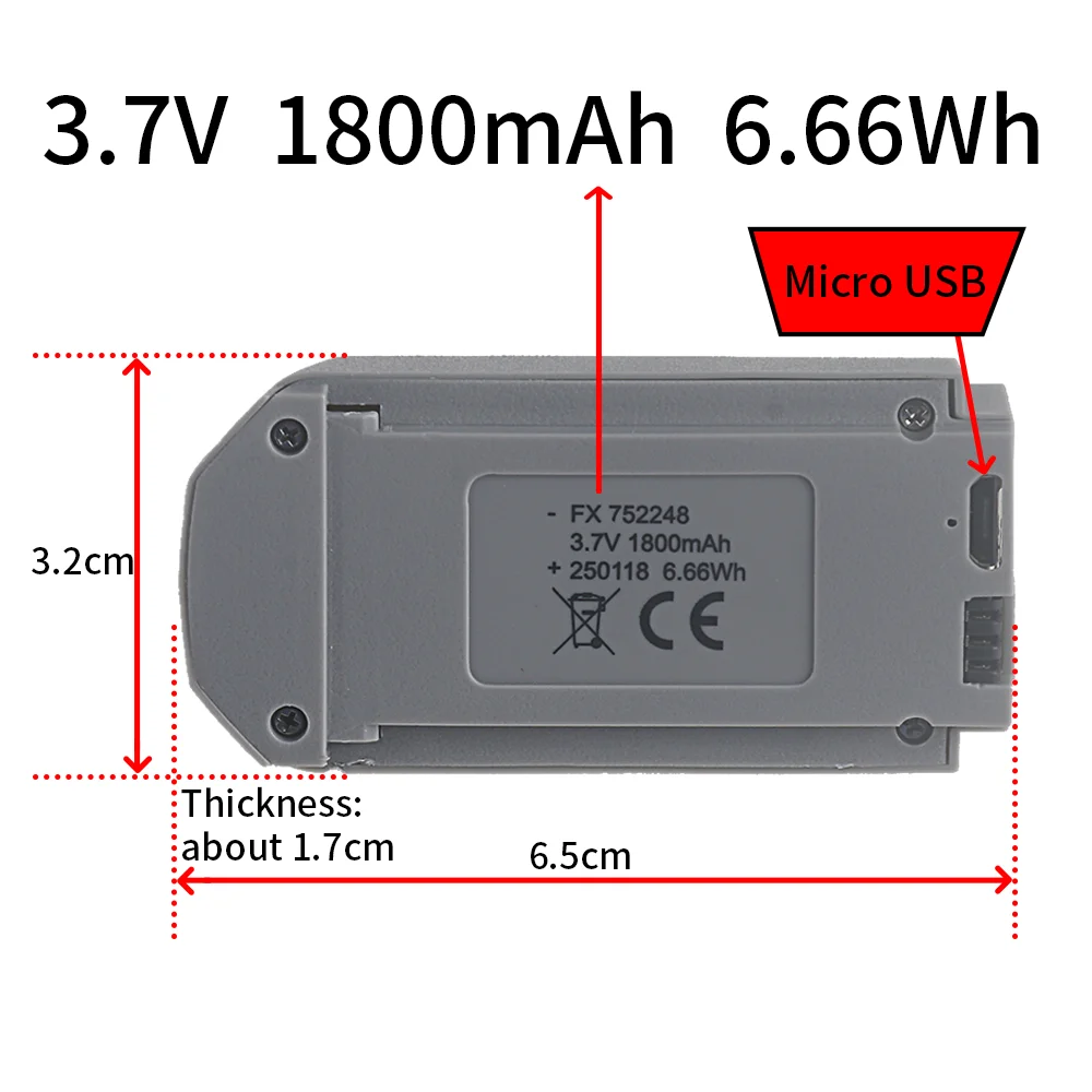 Replacement 3.7V Batteries L28 MINI Drone, 3.7V 1800mAh Lipo Battery For 752248, L28, A11, T1, RC Drones, Quadcopter
