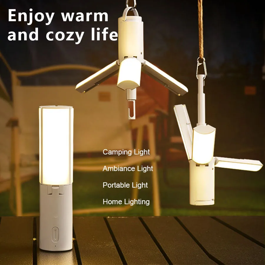 Outdoor Camping Light Portable Lantern Folding Rechargeable 3 Modes Dimmable for Outdoor Indoor Camping Tent Emergency Lighting