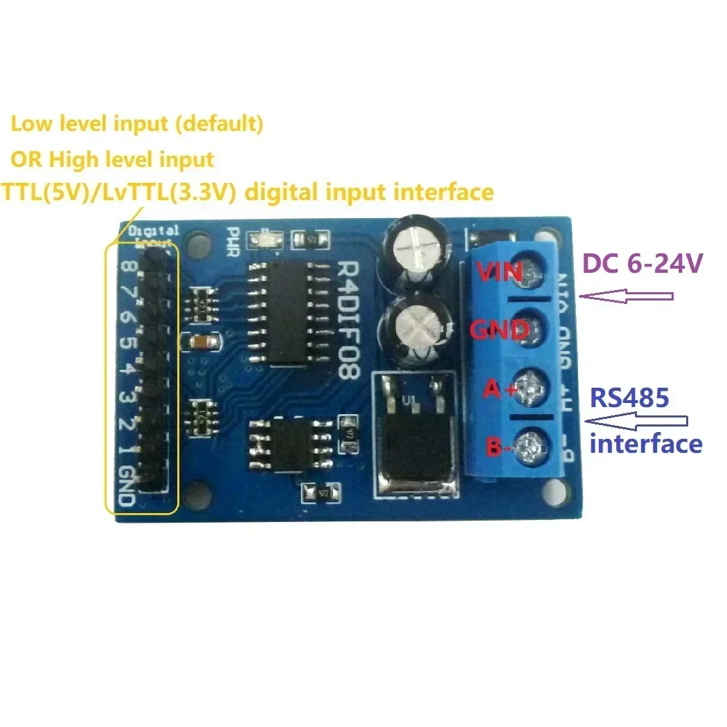 R4DIF08 8 Bit Digital Switch TTL LvTTL CMOS IO Input UART RS485 For PLC Expand Relay Industrial Automation