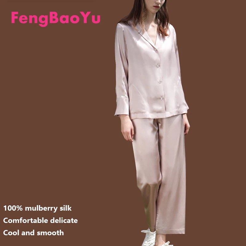 

100% High-end Silk Women's Suit - Long-sleeved Shirt and Pants Set - 2 Pieces - Comfortable Casual Homewear Sleepwear