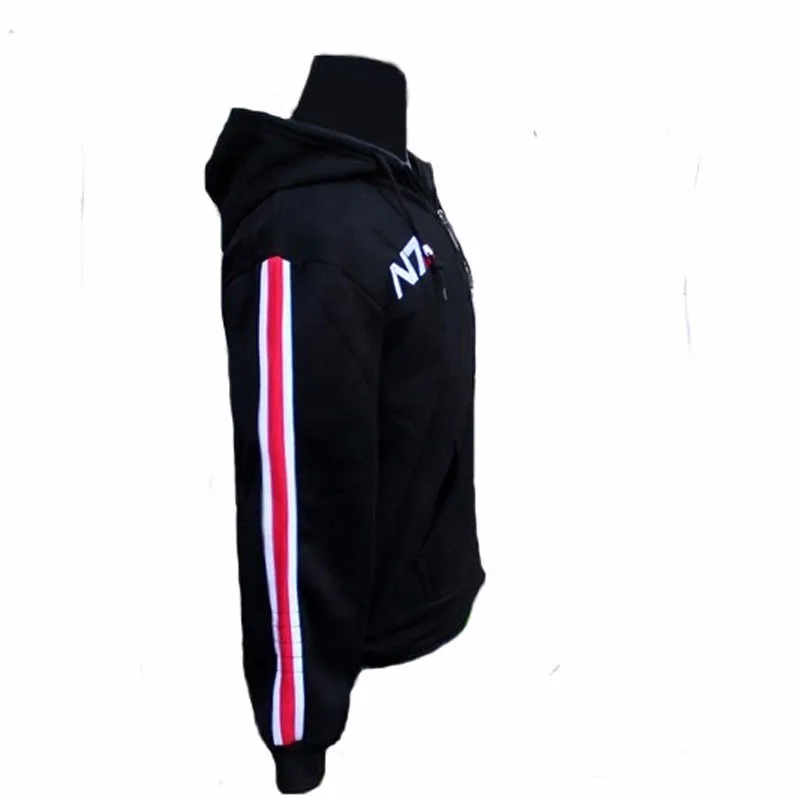 Mass Effect Hoodie Männer Schwarz Anime Zip Up Kapuzenpullover Frauen Embordery Fleece Dicke Warme Sweatshirt Cosplay N7 Streetwear