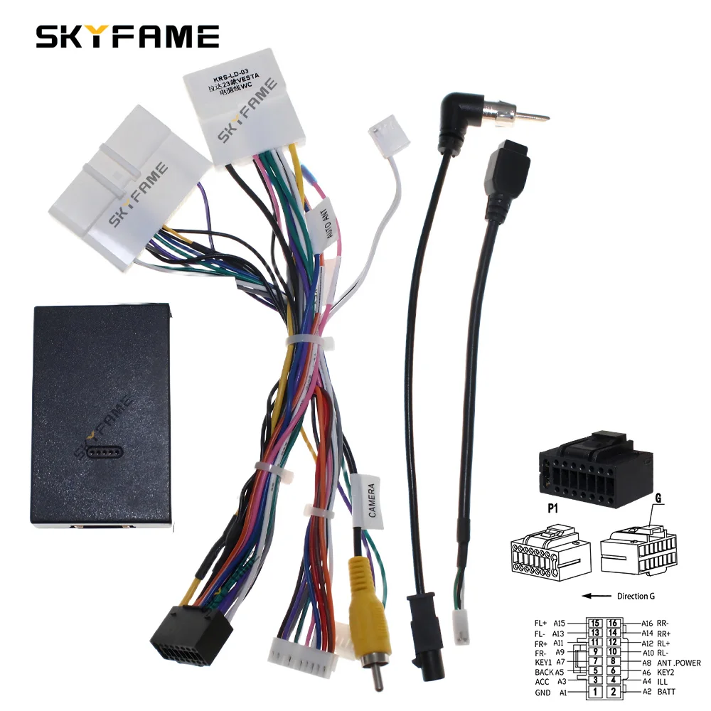 SKYFAME Car 16pin Wiring Harness Adapter With Rectifier Android Radio Power Cable For Lada Vesta