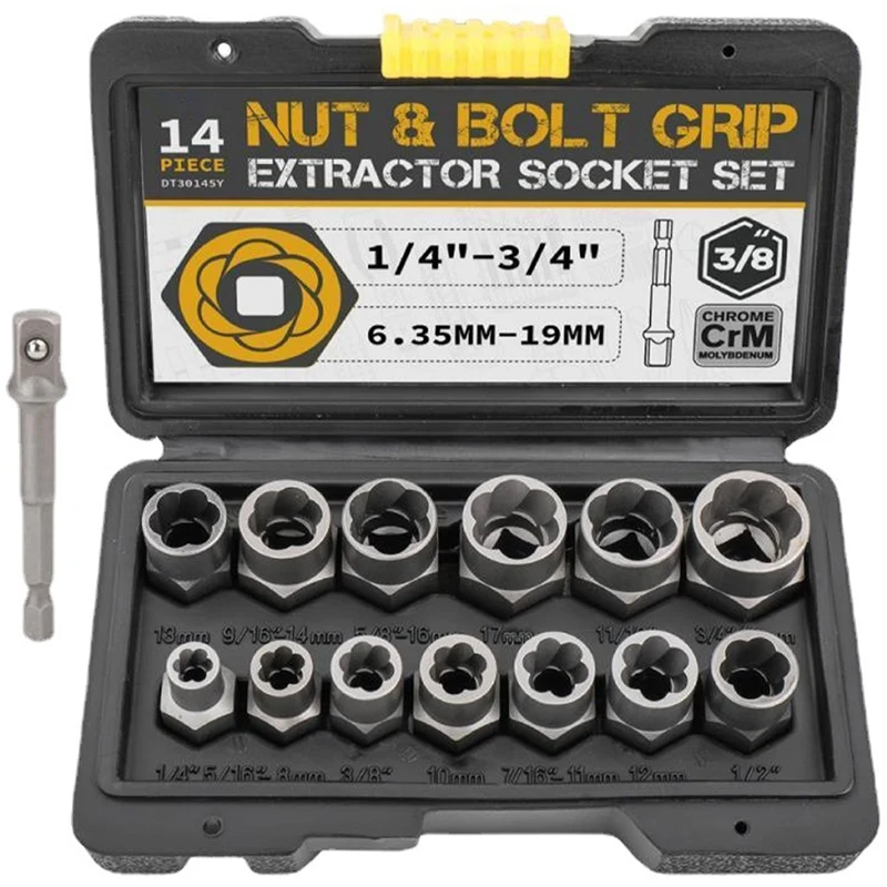 14-Piece Pull-Out Sleeve Set Stripped Screw Removal Tool Damaged Incomplete Screw Nut Extractor