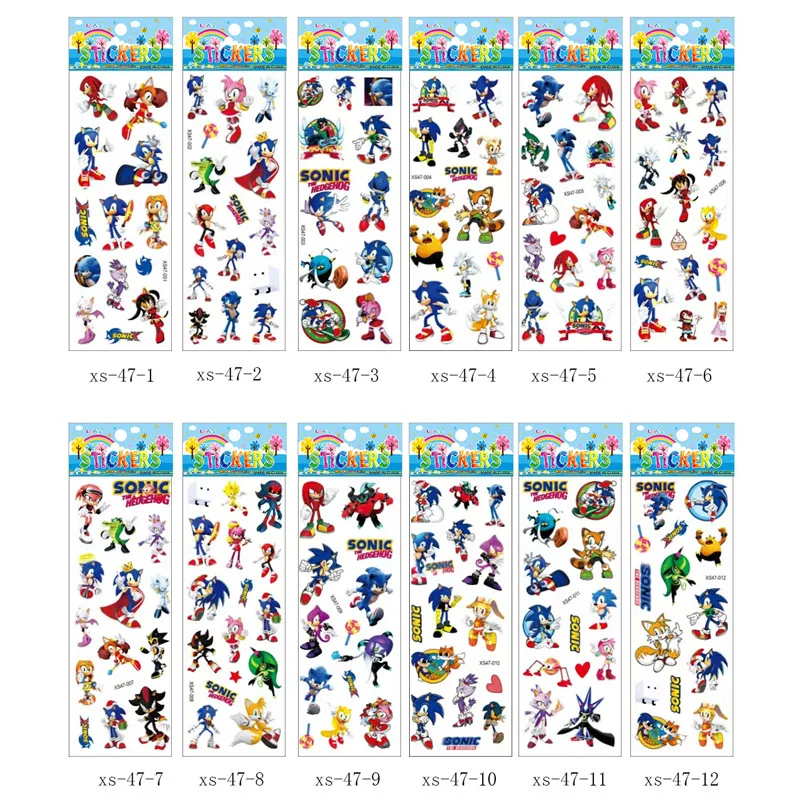 12pcs Cartoon No Repetition Sonic The Hedgehog Bubble Stickers Kawaii anime Three-Dimensional 3d Stickers Kids DIY Toy Sticker