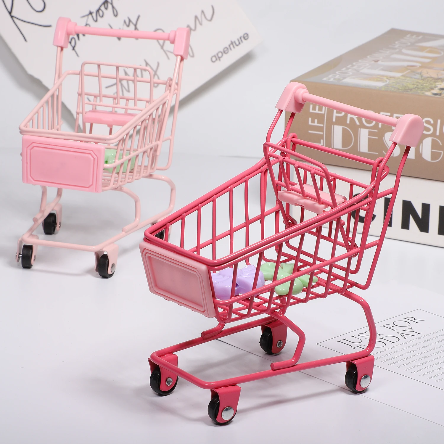 1pc Multicolor Mini Shopping Cart Storage Organizer Funny Small Gift Container Candy Packaging Mini Cart Jewelry Storage basket