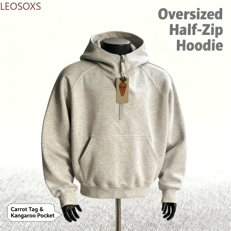 Casual Y2K American Cool Half Zipper Hoodie Men's Fashionable Zipper Design Hooded Sweatshirt Outerwear Top Trendy Streetwear