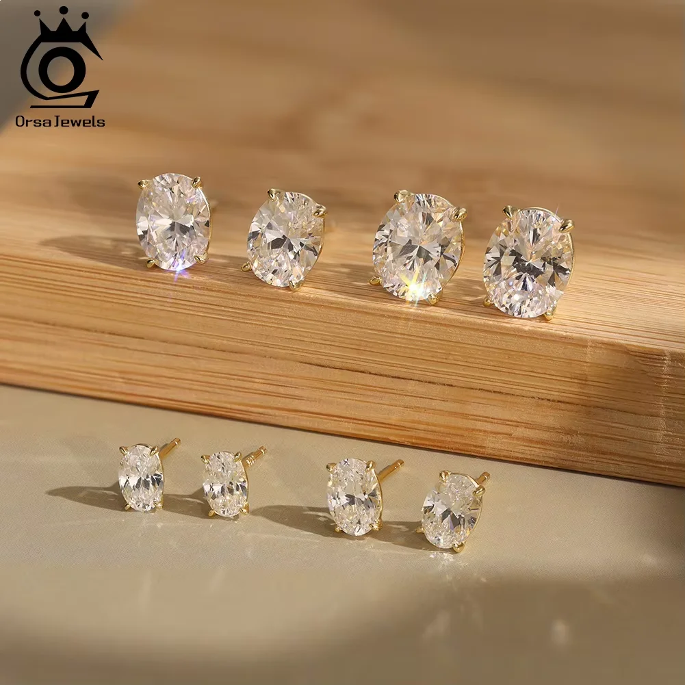 ORSA JEWELS 925 Sterling Silver Oval-Cut Zircon Earrings for Women Shiny 8A Premium Cubic Zirconia Earrings Party Jewelry LZE03