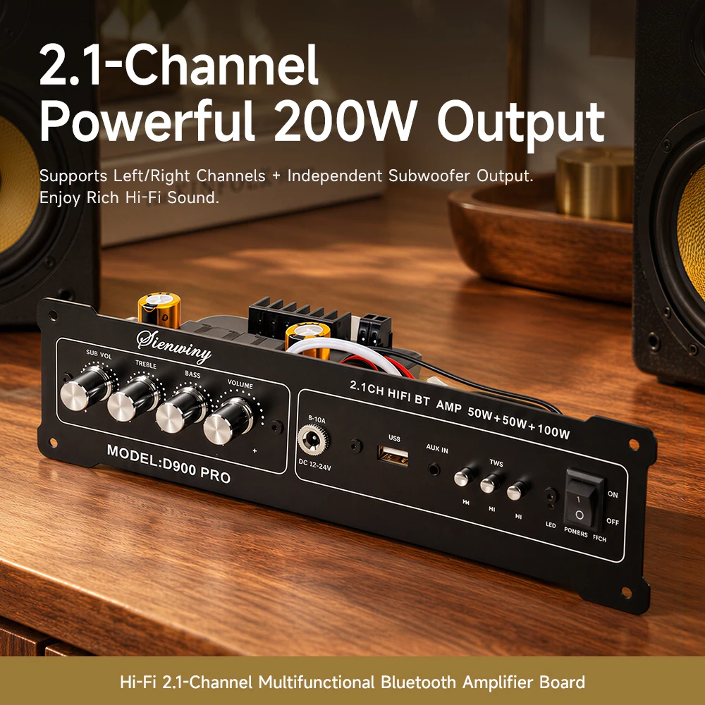 2.1 Channel Audio Amplifier Board Wireless 5.4 50W+50W+100W With AUX USB Input Bass Treble Control For DIY Home Speakers
