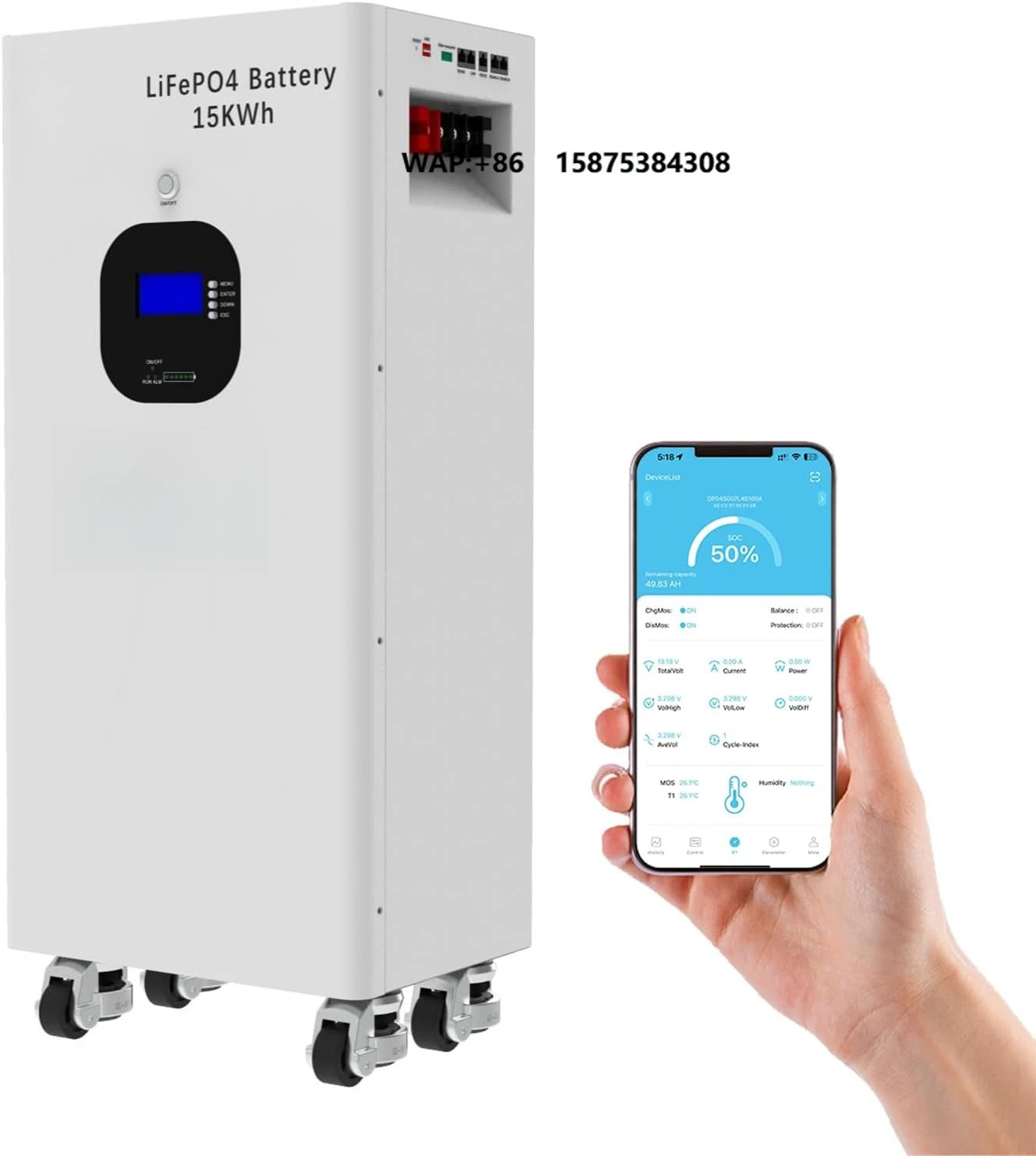 51.2V 300Ah Lithium Iron Phosphate LiFePO4 Battery 10.24kWh Deep Cycle Rechargeable Battery for Solar Energy Storage