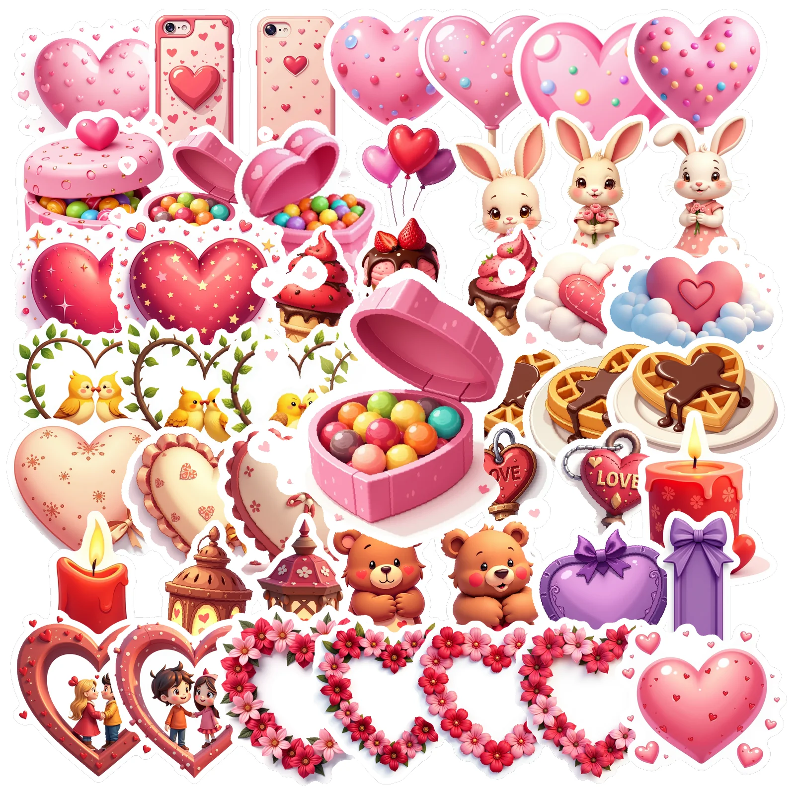 50pcs Enchanting Castle with Whimsical Hearts Fairytale Stationery Stickers Collection Water Bottle Phone Case Skateboard DIY