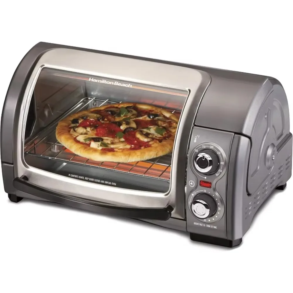 

4-Slice Countertop Toaster Oven With Roll-Top Door, 1200 Watts, Fits 9” Pizza, 3 Cooking Functions for Bake, Broil and Toast