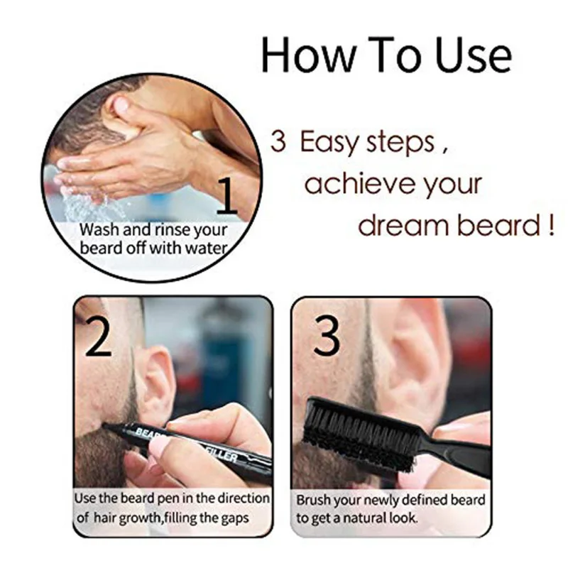 Beard Filling Pen Facial Beard Shaping Enhancer With Brush Waterproof Black Brown Coloring Pencil Men Cosmetic Styling