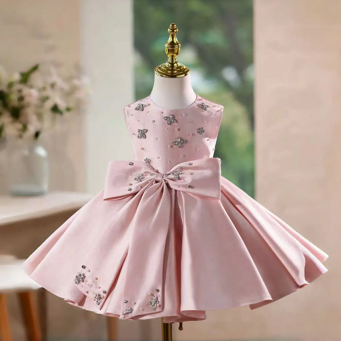 Dreamy Vow D140 Rosa elegante raso fiore ragazze vestono lunghezza al ginocchio principessa bambini festival matrimonio compleanno festa abito da ballo