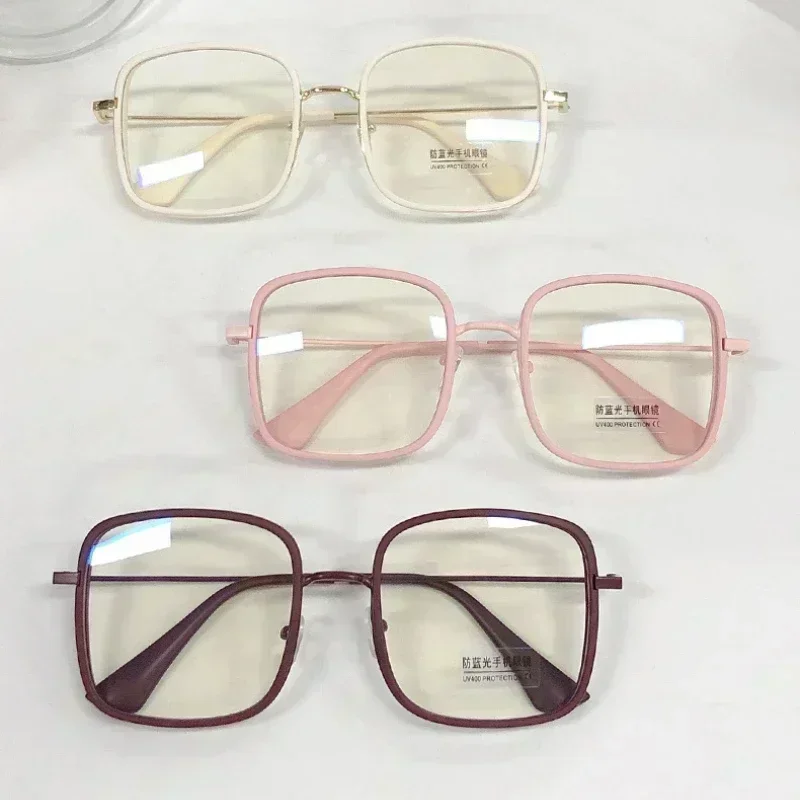 Gafas de mujer con montura cuadrada grande, gafas de lectura transparentes a la moda para chica Ins, gafas de ordenador con luz antiazul de alta definición