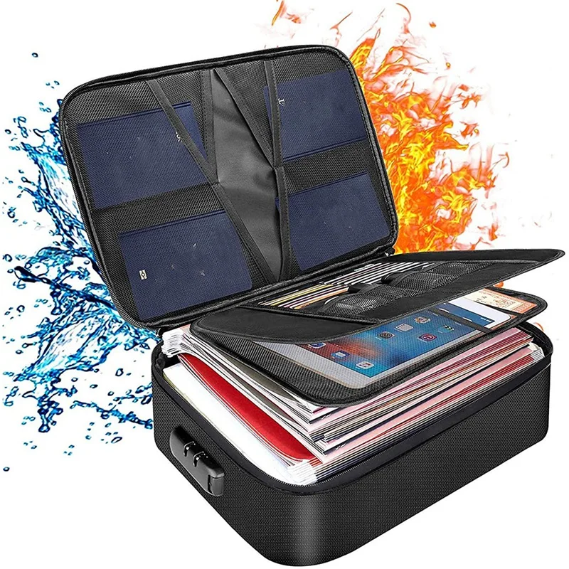 Fireproof 3-Layer File Storage Box With Waterproof Zipper Portable Fireproof Safety Box For Important Documents