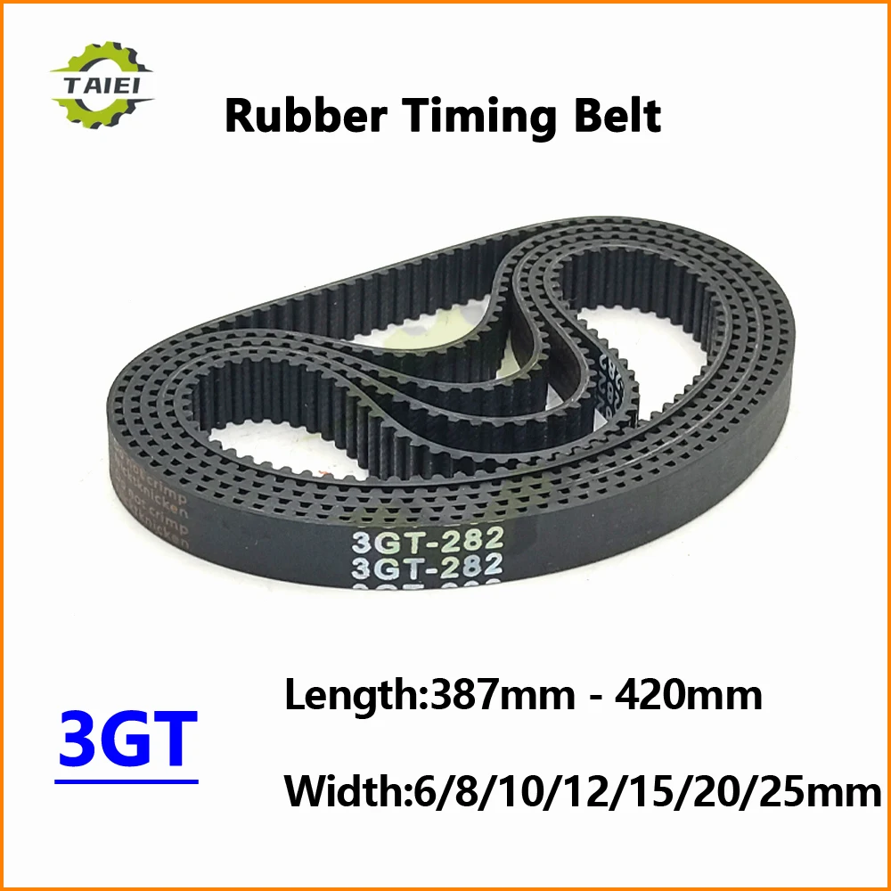 3GT Rubber Synchronous Belt Length 387 390 393 396 399 402 405 408 411 414 417 420mm Width 6-25mm Loop Timing Drive Toothed Belt