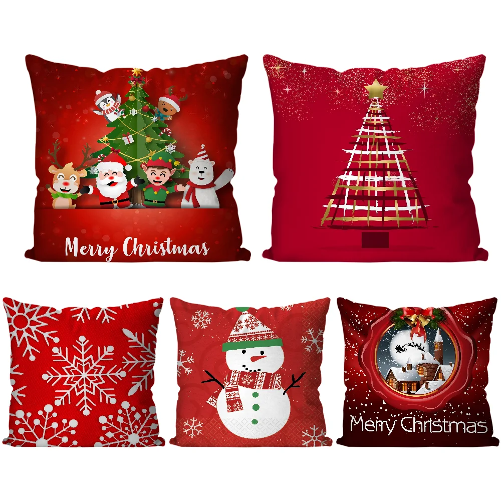 Christmas Cushion  Pillow Case  Cartoon Sofa Decorative Home Double-sided Printing Short Plush Cute Cushion Cover