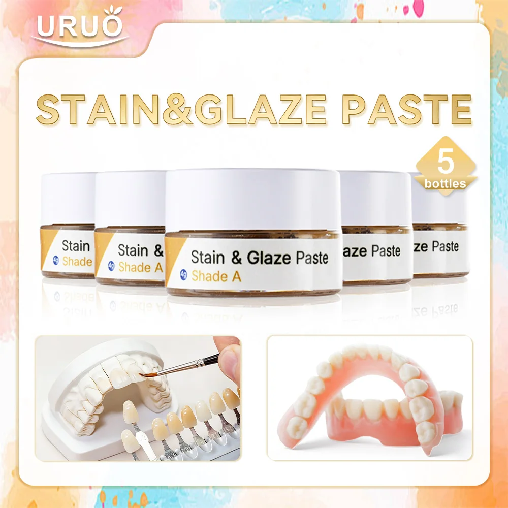 

5PCS Staining Glazing Paste 4g Muilt-color Paste Low Temperature Glaze 3D Natual Shade Full Zircon, Copings, PFM, Glass ceramics