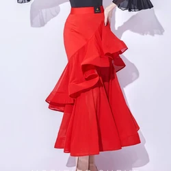 Ballroom Dance Skirt Red Modern Dance Skirt Black Ruffled Modern Dance dress New Skirt Practice Women's Stage Dress