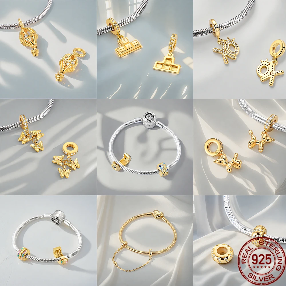 

Hot Sales 925 Silver Golden Butterfly Keypad Charms Beads Fit Original Charms Bracelet Dangle for Women DIY Fine Jewelry Making