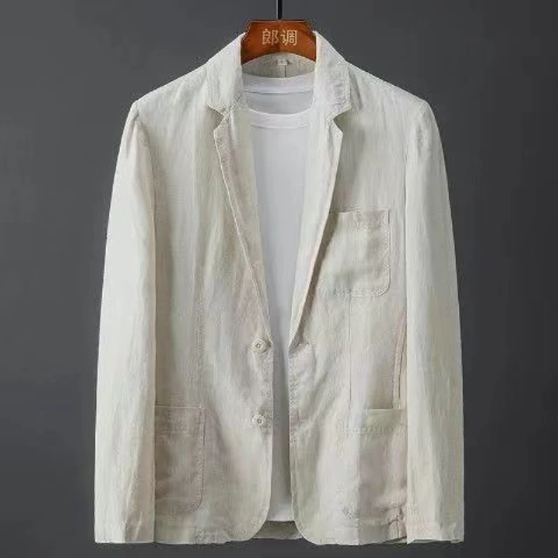 2025 primavera otoño chaqueta americana para hombre sólido ajustado Casual negocios transpirable Tops traje de lino de algodón abrigo de alta calidad ropa masculina