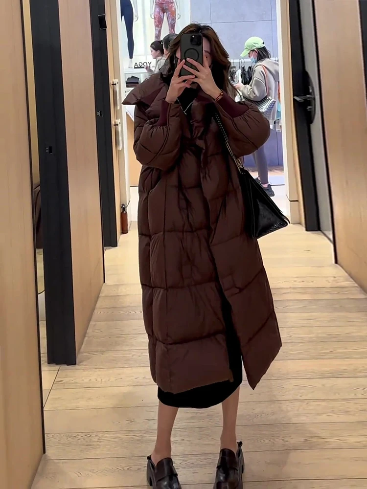 Nuevo Invierno 2025 Faion Thi blanco Du abajo con capucha de longitud media para mujer Puffer Jaet abrigo Sli Commute Sle