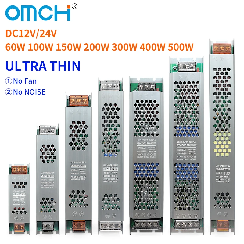 

Ультратонкий светодиодный блок питания OMCH AC100-240V на DC12V 24V 60W 100W 200W 300W 400W 500W, трансформаторы для светодиодных лент