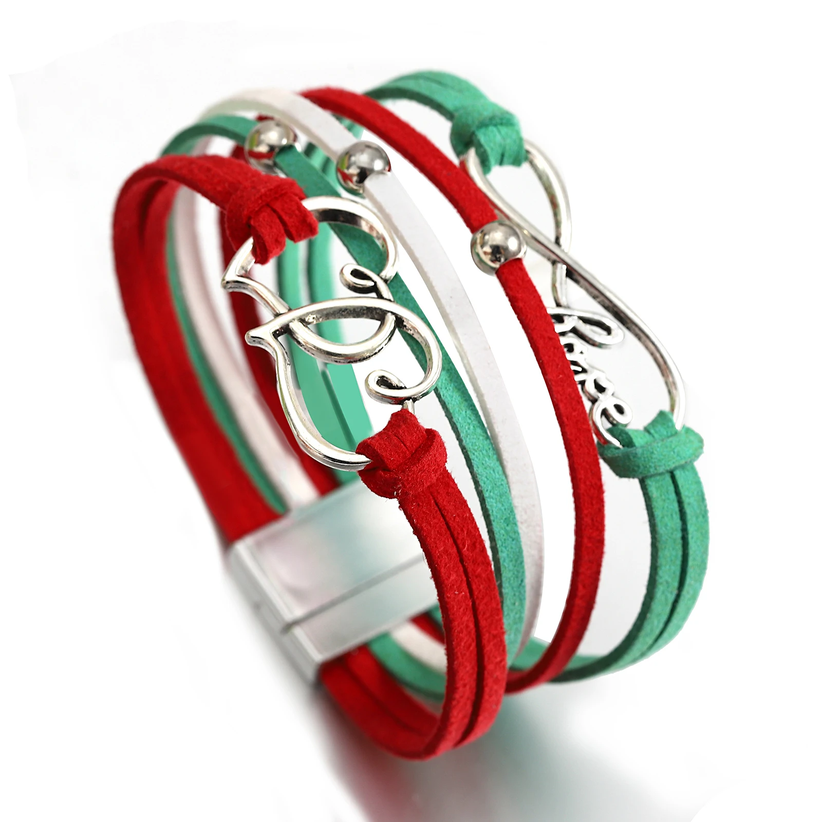 

Amorcome Vintage Heart Infinity Charm Bracelets for Women Men Multilayer Leather Boho Wrap Bracelets Valentine's Day Jewelry
