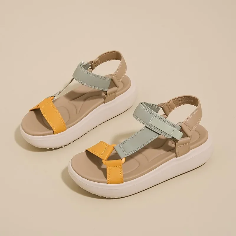 

Женские сандалии на липучке, лоскутная обувь на платформе и подошве, женские удобные износостойкие сандалии для отдыха на открытом воздухе, Sandalias De Mujer