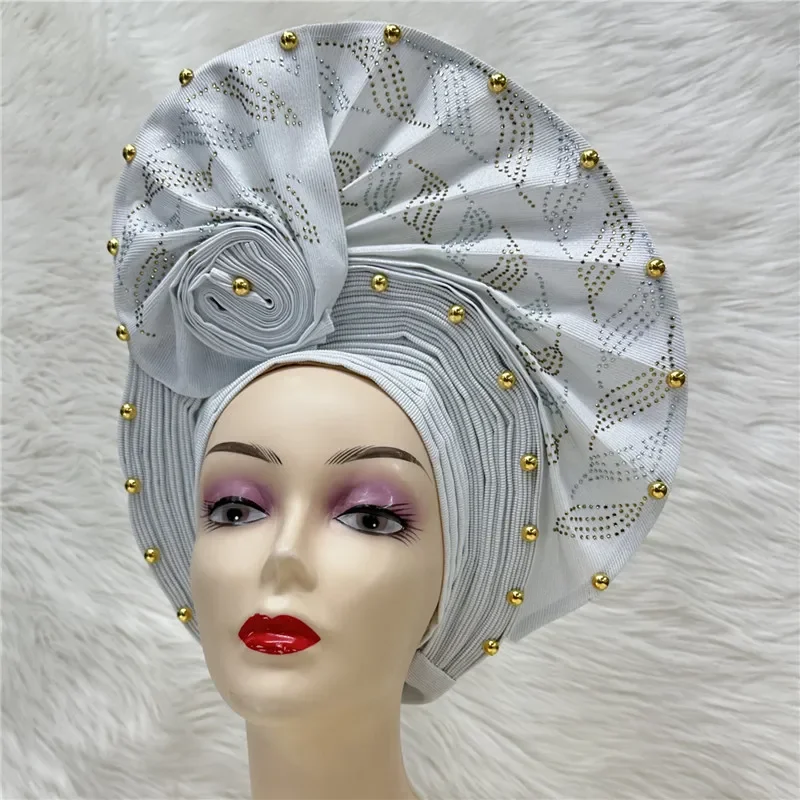 Nigerian gel headgear, with stone bead, already made auto, turban, afro aso ebi gel aso oke, wide brim headgear 7L111802