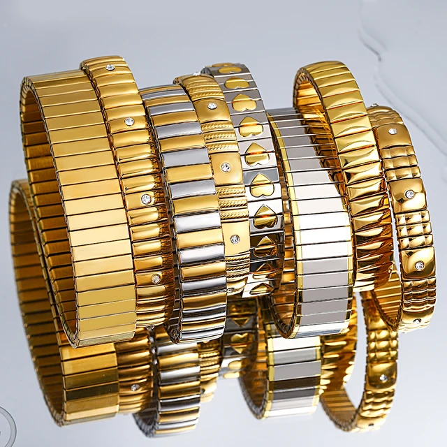 AENSOA proste elastyczne bransoletki ze stali nierdzewnej dla kobiet w stylu Vintage klasyczne serce gwiazda inkrustowane Rhinestone wodoodporna bransoletka Bangle