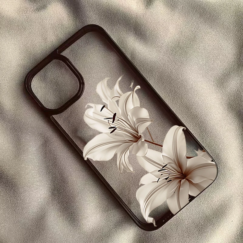 Funda elegante con flores de lirio vintage para iPhone 16 17 Pro Max 15 Pro 14 13 12 11 16E Air X XR XS 7 8 Plus SE, a prueba de golpes 4