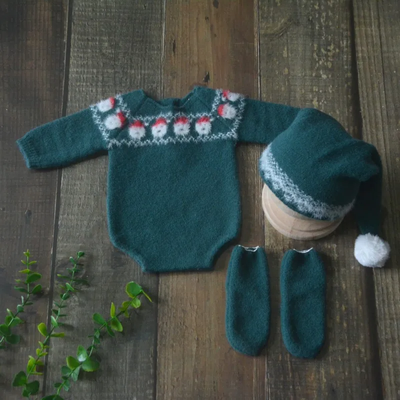 ❤️Newborn Photography Christmas Clothing Hat+Jumpsuit 2Pcs/set Studio Baby Photo Props Accessories Crochet knit Costume Outfits