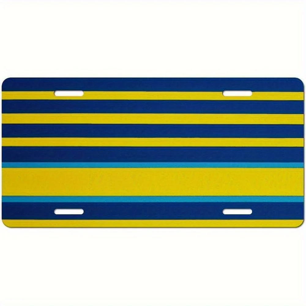 2D Flat, Plaque with U.S. State Number Label, Yellow and Blue Striped Print, Garage Decor, Vintage Style for Men and Women