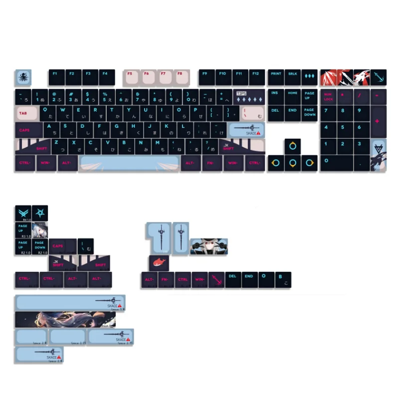 142 Keys/set Arknights Skadi Keycaps PBT Dye Subbed Anime Gaming Key Cap KCA Profile Key Caps With ISO Enter 7U Spacebar