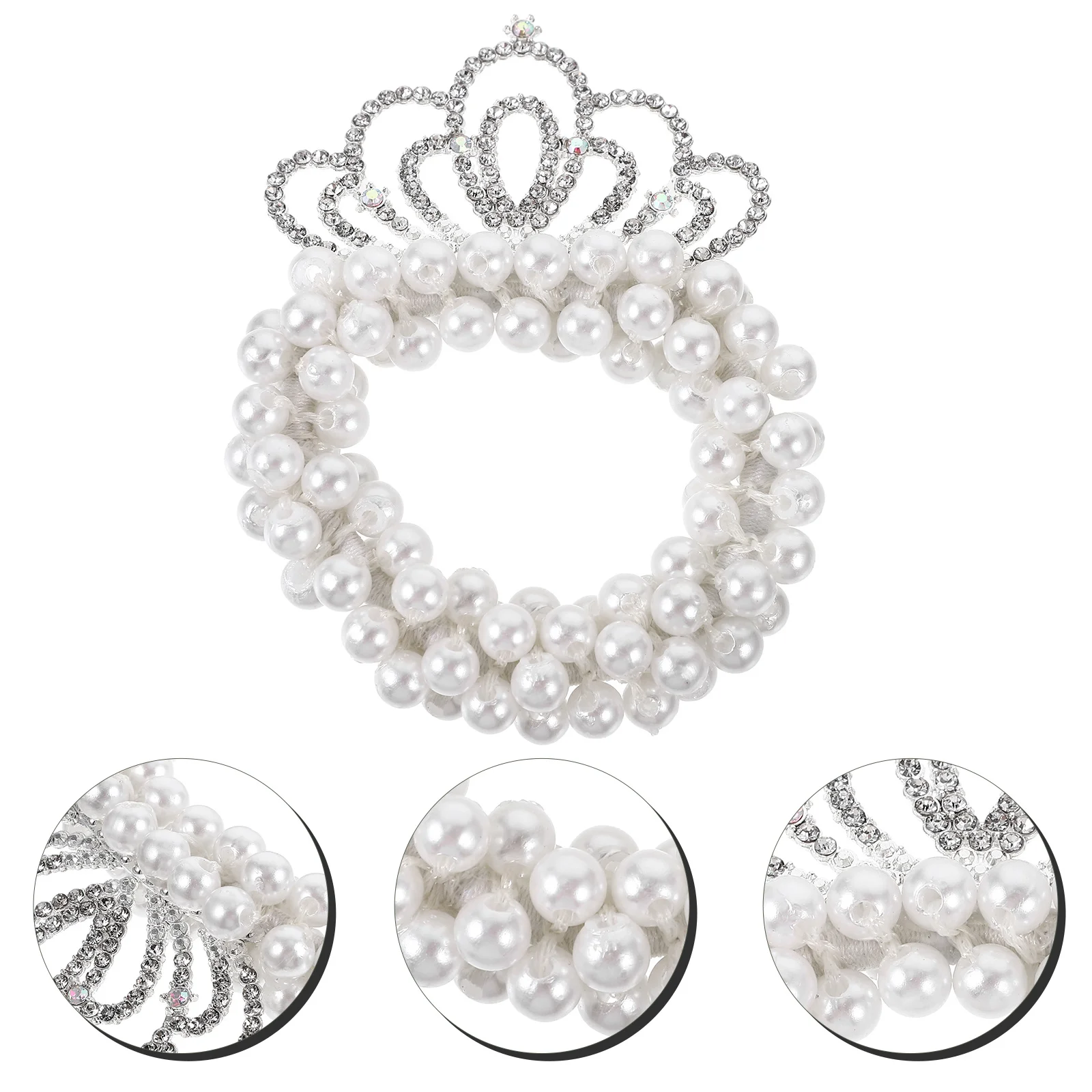 

Pearl Beaded Crown Hair Tie Elastic Scrunchie Ponytail Holder for Little Cute Hair Accessories Scrunchies for