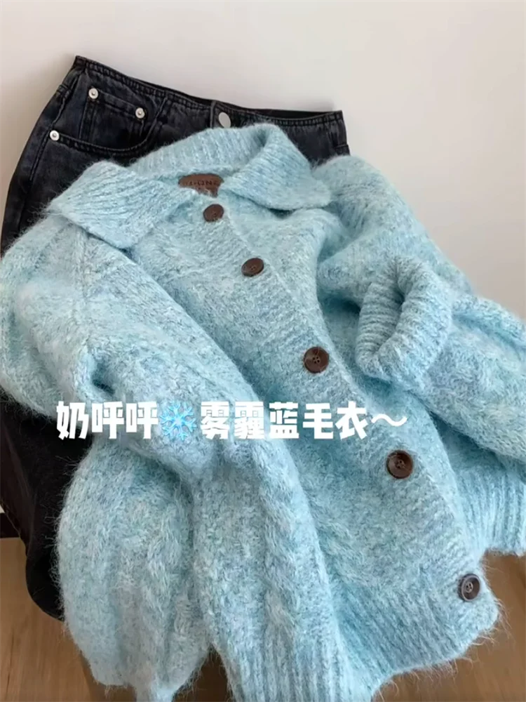 

2025 Autumn/Winter Women's Sweater Cardigan Fashion Lazy Style Knitted Soft Sticky Loose Collar Casual Top Coat