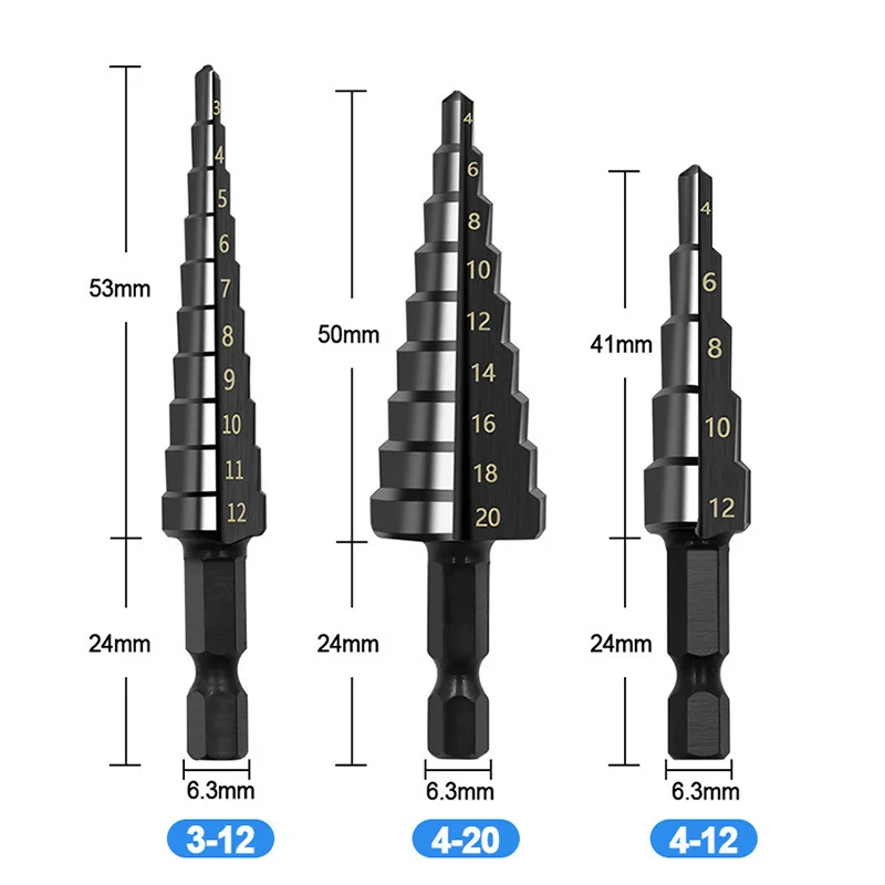 Pokryte tytanem HSS Hole Cutter zestaw wierteł stopniowych kobaltu azot stal szybkotnąca drewno Metal stożek ze stali nierdzewnej uchwyt sześciokątny