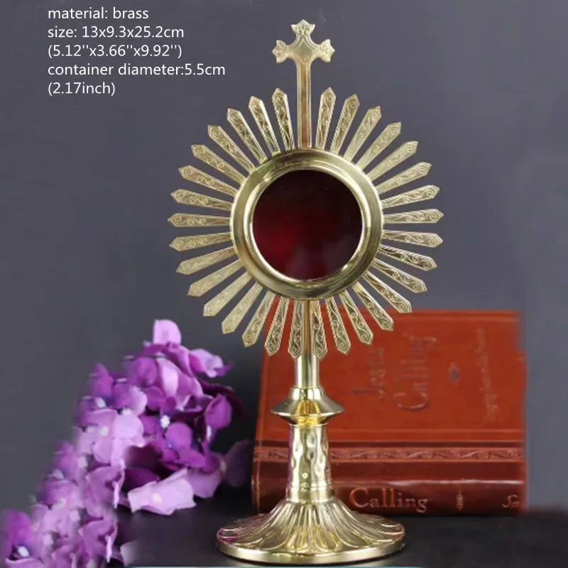 Holy Reliquary Christian Osrensorium Budded Cross Top With Ray Brass High Shiny Polished For Catholic Church Supplies Home Deco