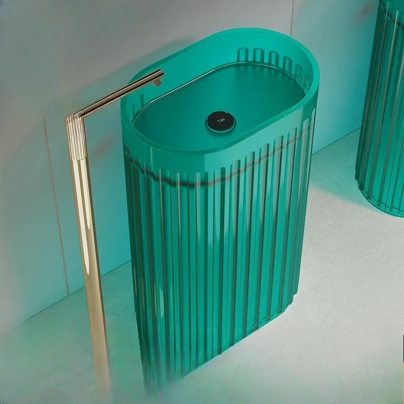Transparent resin elliptical column basin wash basin household bathroom vertical striped washbasin mirror combination