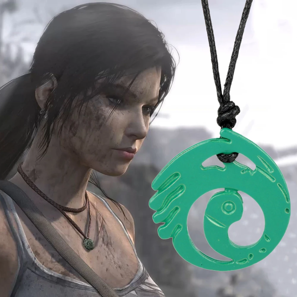 Jogo cosplay tomb and raider lara croft colar oco verde pingente pescoço corrente jóias acessórios para fãs de jogadores presentes