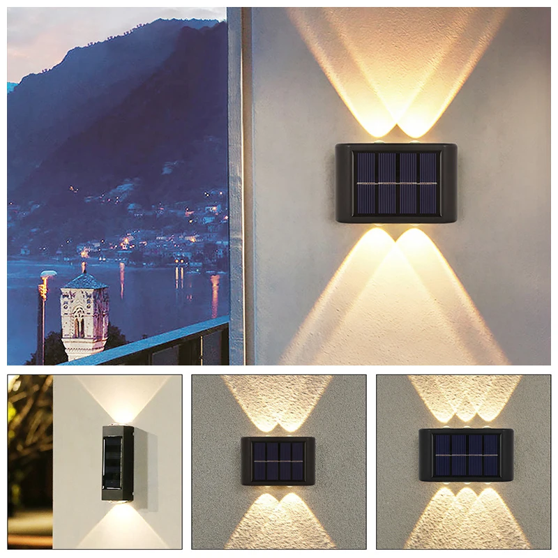 Solar Garden Light Wall Lamp Led Light Outdoor Waterproof Up and Down Luminous Lighting Solar Power 2/4/6/8/10 Led Lights