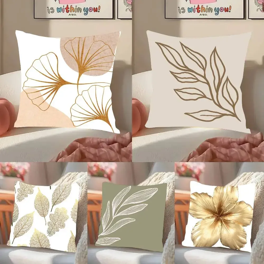 Gold Leaf Ginkgo Leaves Pillow Case Fashion Square Pillowcase Bedroom Sofa Room Ins Decoration Leisure