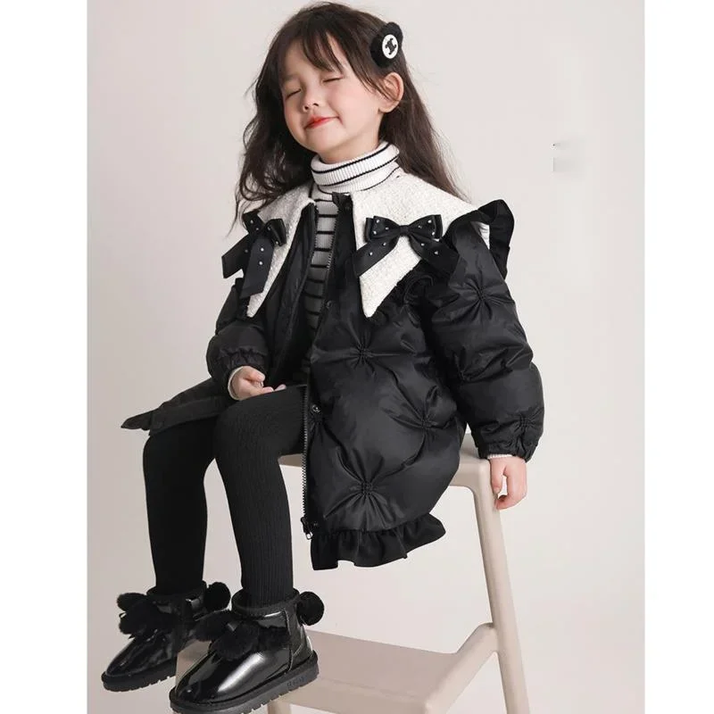 

Girls' Down Cotton Jacket Children's Clothing Autumn Winter 2024 New Fashion Westernized Princess Sweet Baby Collar Warm Coat