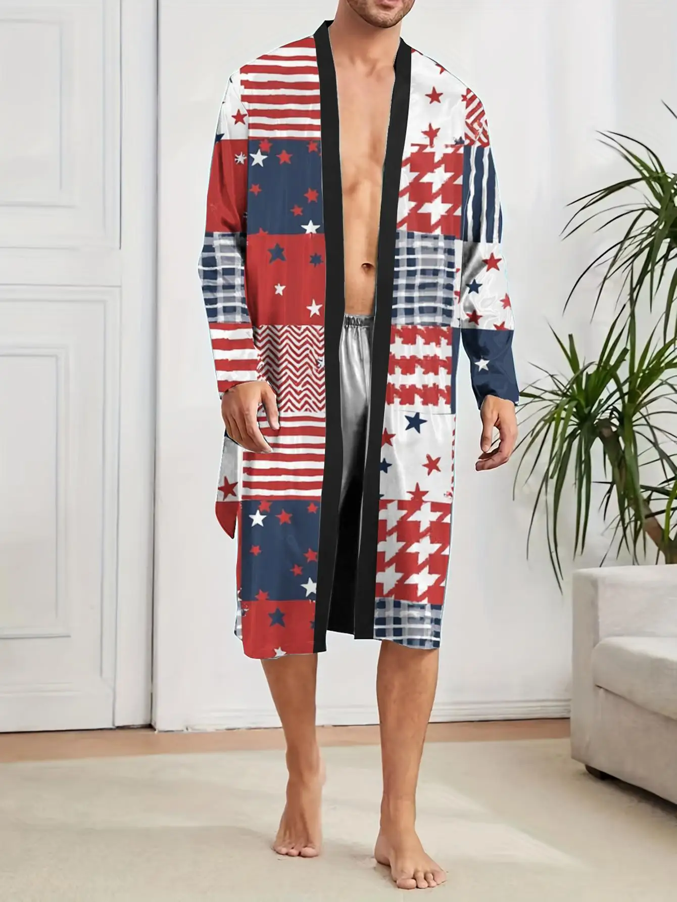 1pcs Men's Robes 2026 Spring/Summer Men's bathrobe Bathrobe Shower robe Long Nightgown Graphic Polyester robe 3D Printed