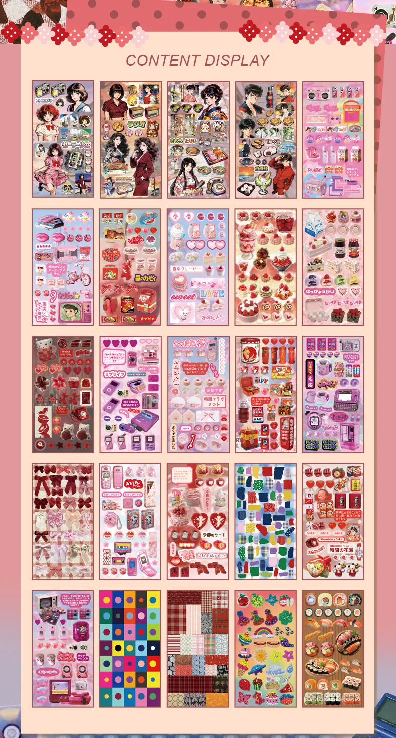 Showa Theme Die-Cut Stickers Book 25/50 Sheets for DIY Decorative Scrapbook Phone Case Collage Aesthetic Stationery Stickers
