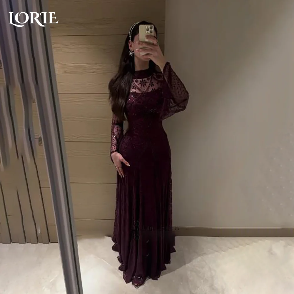 

LORIE Modest Crepe Evening Dresses Elegant High Collar Ruinstone Shiny Mermaid Arabia Prom Gown Ruffle Party Dresses Customized
