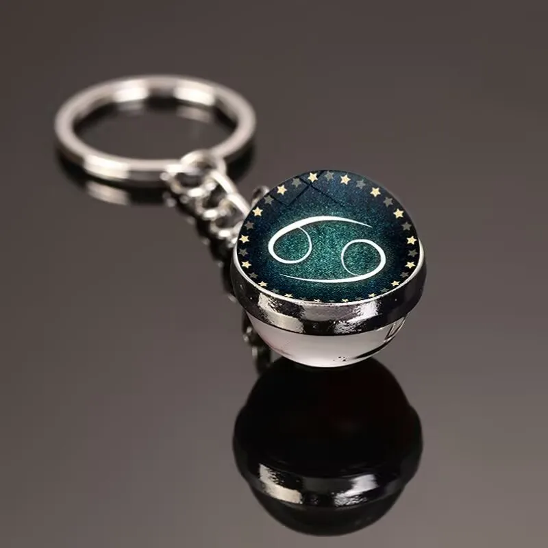 12 Constellation Symbols Keychain Keychain Male and Female Students Book Bag Pendant Keychain Glass Ball