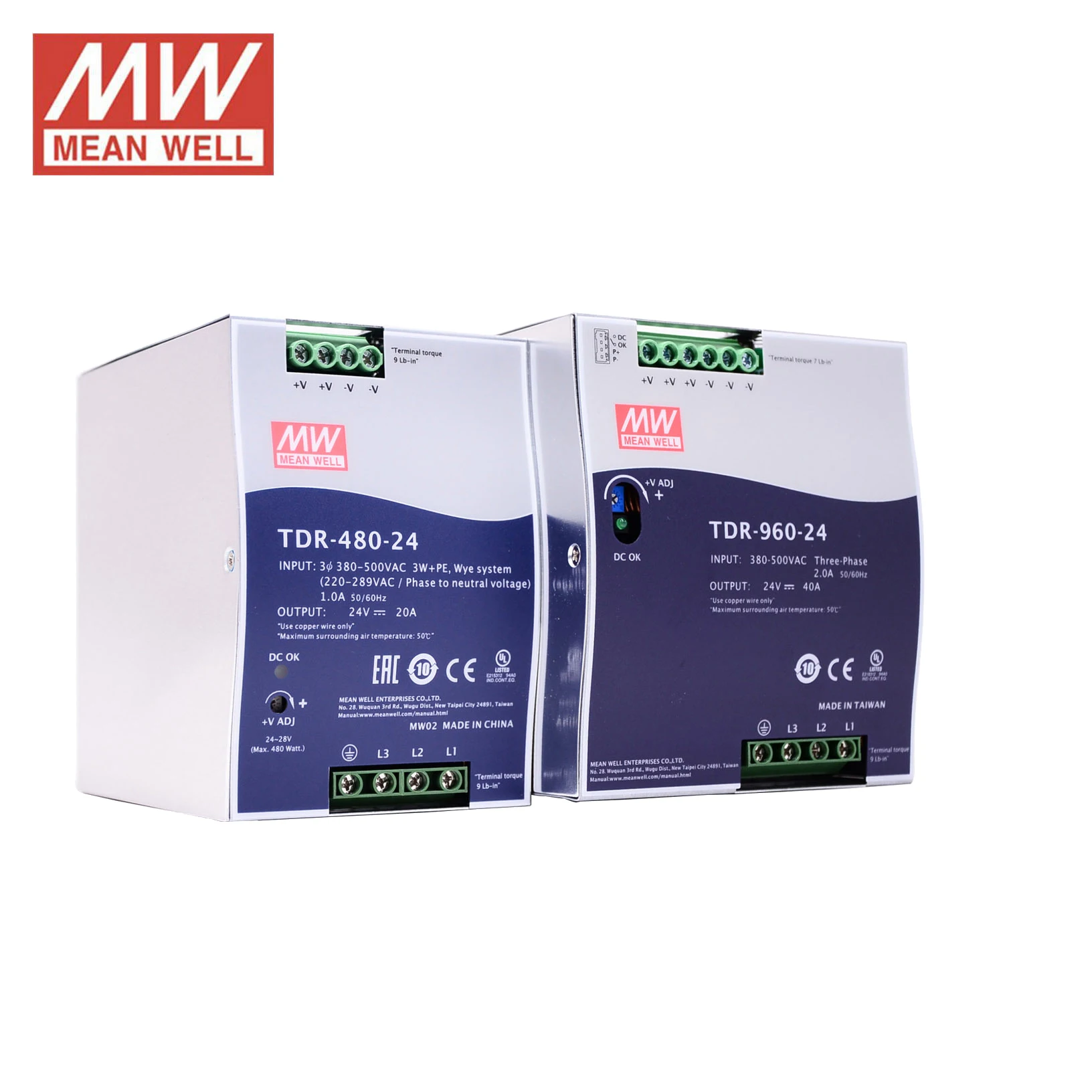 Original Mean Well TDR-240/480/960 Series Meanwell 24V/48Vdc Three Phase Industrial DIN Rail with PFC Function Power Supply